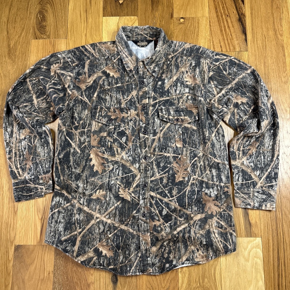 Vintage Guide Gear Shirt Mens Medium Camo‎ Heavy Flannel Button Up Hunting Shirt